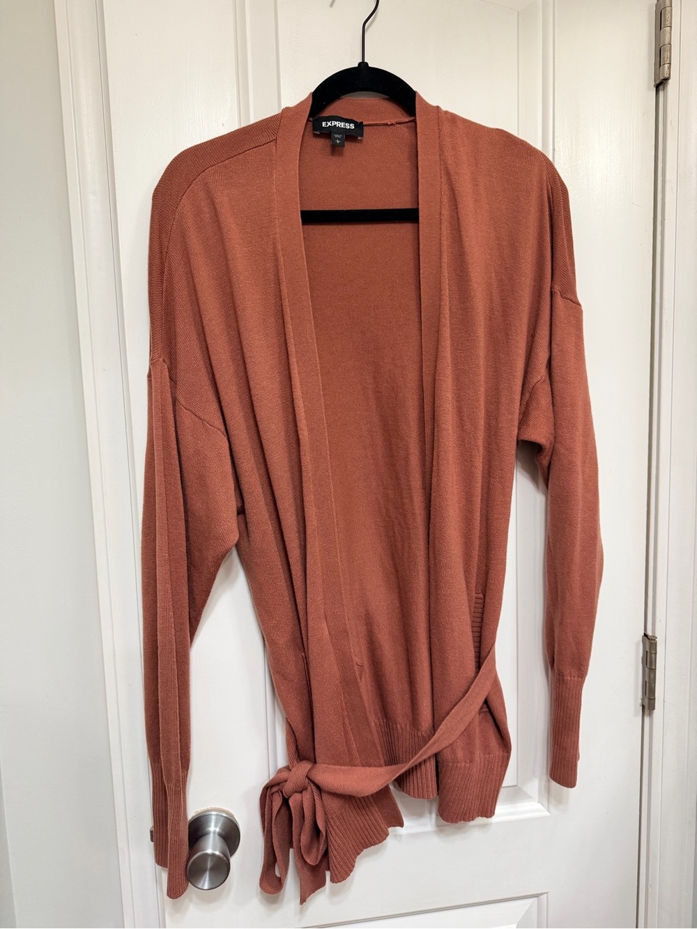 Express Women's Rust-Toned Open Cardigan with Self-Tie
